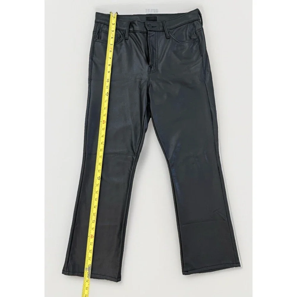 MOTHER The Insider Ankle Faux Show Pants 29 Black Faux Leather Cropped Flare